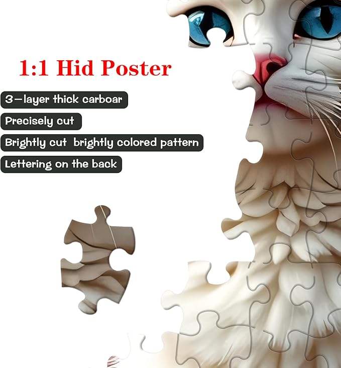 Jigsaw Puzzles for Adults 1024 Pieces - Challenging Fun Puzzles Stunning Art Wall Decor, Gift for Adult Puzzle Lovers, Family Game, Flowers & White Cat