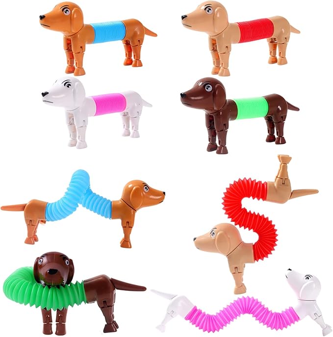 Dog pop Tubes fidgets, Easter Egg Stuffers, Sensory Toys for Kids 5-7, fidgets for Toddler, Easter Basket , Easter Egg fillers,（4 Pack Dog）