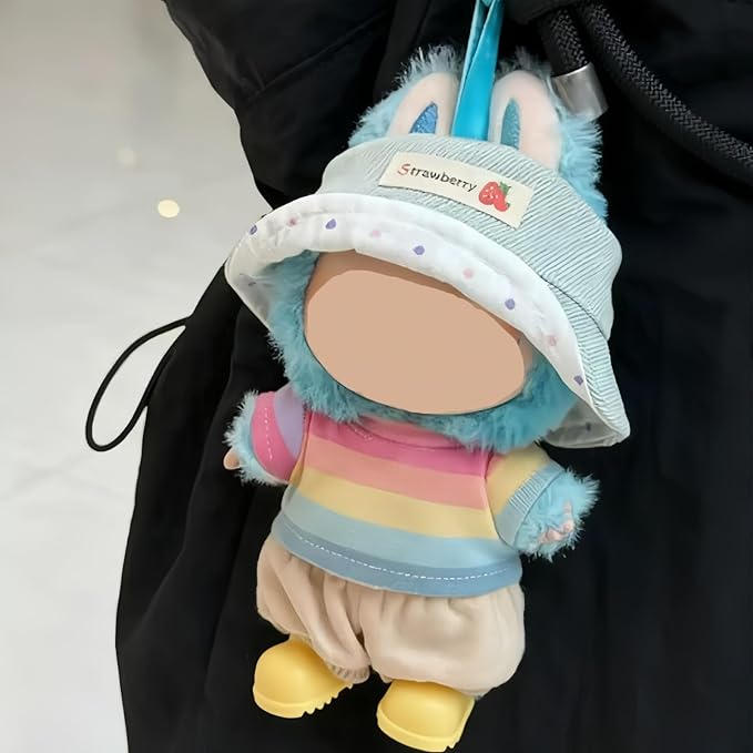 5 Set 17cm Doll Clothes, Clothes for Dolls Outfit, Accessories for 17cm Dolls Clothes T-Shirt + Pants + Hat + Wishing Bottle + Shoes, No Doll Included (Rainbow Wish)