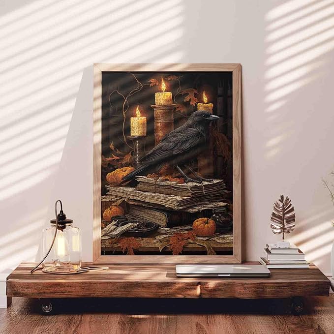 1000 Pieces Halloween Paper Puzzle for Adults Bird Candle Leaf Pumpkin Puzzles Unique Home Decor Gifts Birthday Party Toy for Men Women Elders Seniors Entertainment Toys 19.7 x 27.6 Inch