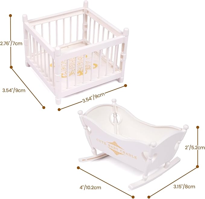 BABESIDE Baby Doll Accessories for 3 Inch Mini Dollhouse Miniature Babys Doll Playpen and Crib Dollhouse Mini Baby Dolls Bed Micro Mini Dollhouse Playpen, Assembly Required
