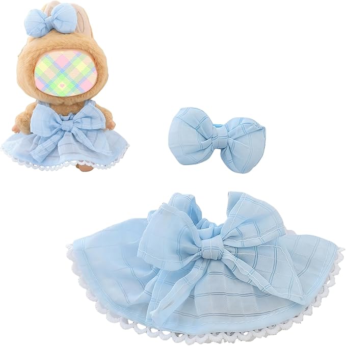 Clothes for Lu bubu 17cm Dolls Accessories (No Doll), Kawaii Skirt Outfit Set 2 Pieces for 17cm Dolls Suit, Stylish Dress Up Flower Dolls Clothing Set Replacement Blue