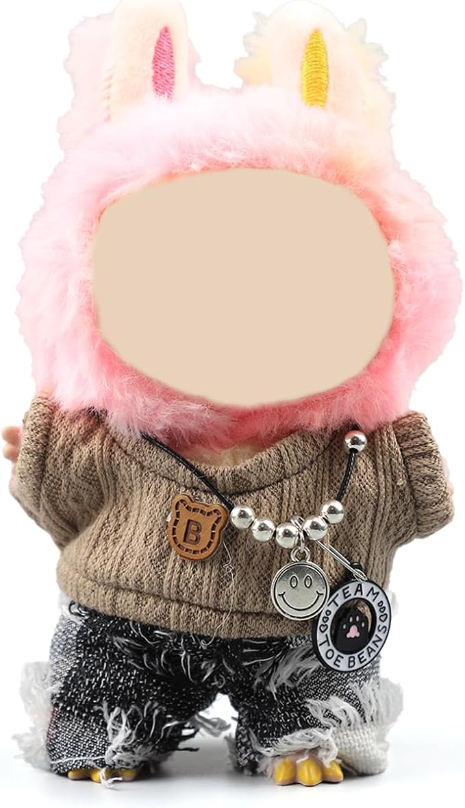 17cm Doll Clothes Set – Style Outfit with Sweater, Jeans & Necklace by Clothes Designer | Fits 17cm Sitting or Standing Dolls (No Doll)