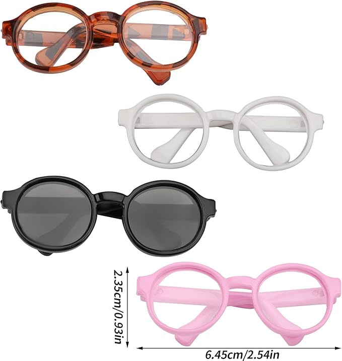 BOXOB 4pcs Doll Glasses, 4 Colors Plastic Doll Dress up Eyeglasses Toy Glasses Costume Accessories Compatible with 5.12 Inch