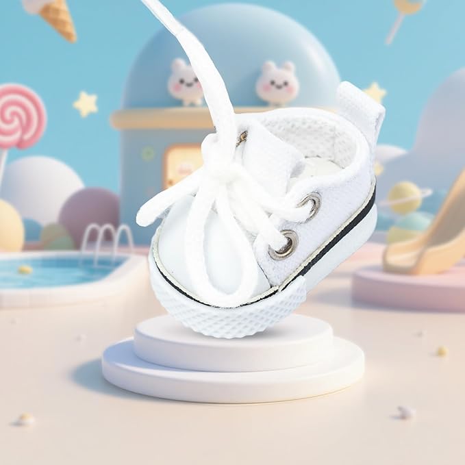 Mini Doll Shoes, 1 Pair Cute Lace Up Canvas Sneakers Compatible for 17cm/15cm Doll Shoes Toy Outfit Accessories (White)