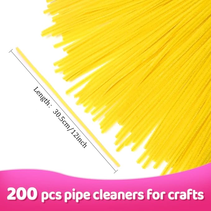 Praisebank Yellow Pipe Cleaners for Crafts, 200pcs, Chenille Stems for DIY Projecets, Arts & Crafts Supplies for Festival Party Decorations