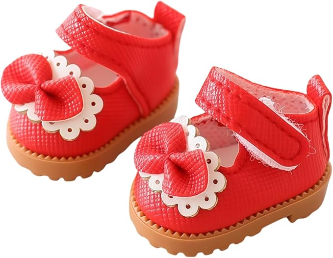 Doll Shoes for Lu bubu 17cm Dolls(No Doll) , Mini Shoes Accessories, Cute PU Leather Princess Shoes Suitable for 17cm Doll, Dress Up Doll Shoes Replacement Red