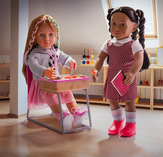Our Generation - School Desk Set - Realistic Classroom Supplies - 18" Doll Accessories - Pretend Play for 3+ Years - Flying Colors