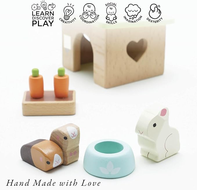 Le Toy Van - Adorable Wooden Daisylane Bunny & Guinea Accessories Play Set for Dolls Houses | Girls Dolls House Furniture Sets - Suitable for Ages 3+ (ME045)