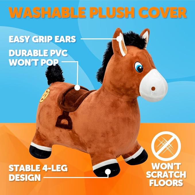 Waddle Inflatable Animal Hopper - Kids, Toddler Toys, Bouncy Animal Hopper, Hopping Plush Toy, Indoor and Outdoor, Pump Included, Riding Toys for Boys and Girls Ages 2 and Up