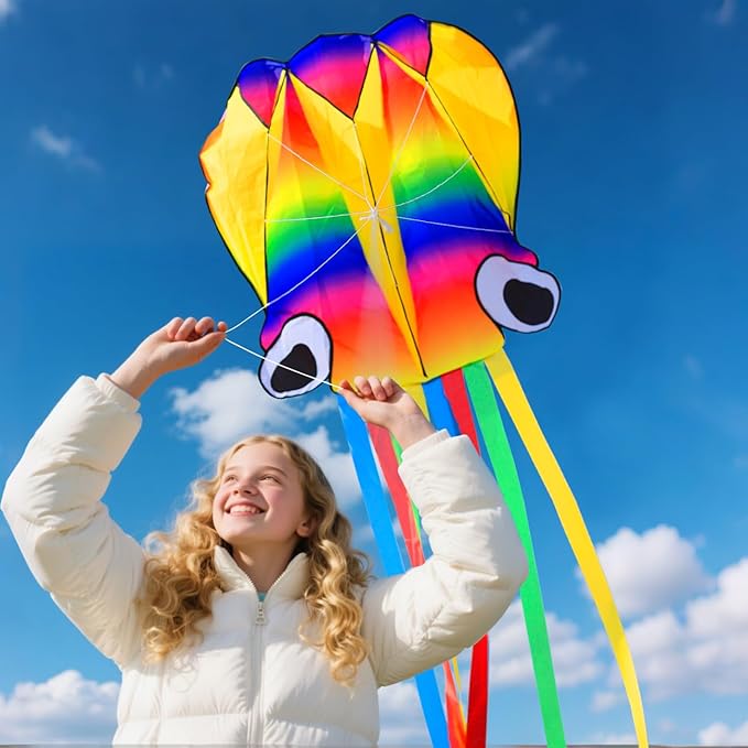 Large Octopus Kites for Kids & Adults,Big Kite for Beginners, Kites for Kids Ages 4-8,Outdoors Activities with Line and Handle