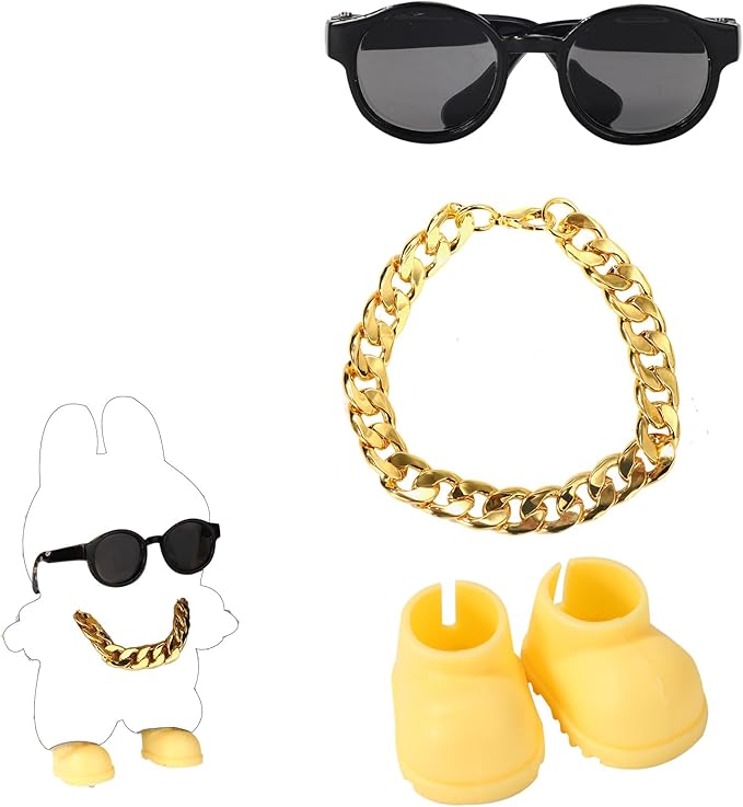 Doll Outfit Set, Stylish Sunglasse & Gold Necklace & Cute Yellow Shoes Decor Clothes Accessories Decorations for Dolls (No Doll)