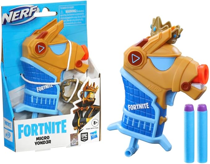 Nerf Fortnite Micro Y0nd3r Mini Dart-Firing Blaster - Fortnite Y0nd3r Outfit Design - Includes 2 Nerf Elite Darts and Removable Crown