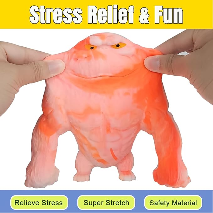YHan Super Stretchy Gorilla Fidget Toy (Orange) Stretchy Monkey - Funny, Squishy & Perfect to Squeeze for Stress Relief - Ideal Gift for Kids