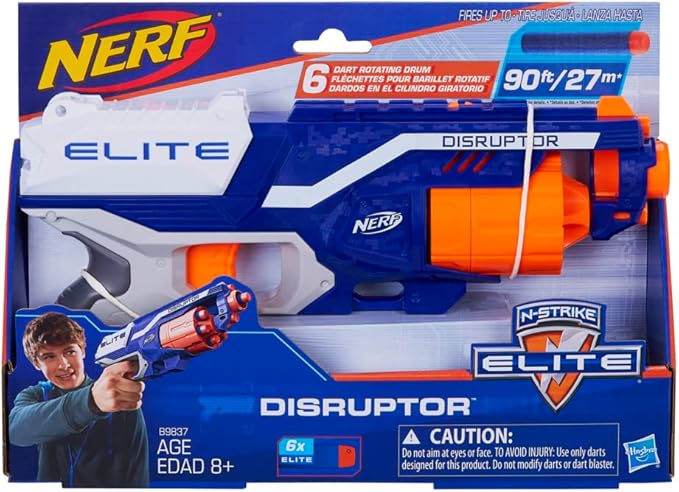 NERF Disruptor Elite Blaster - 6-Dart Rotating Drum, Slam Fire, Includes 6 Official Nerf Elite Darts - for Kids, Teens, Adults (Amazon Exclusive)