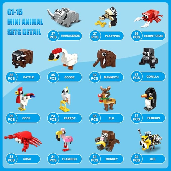 HOGOKIDS 30 Packs Party Favors for Kids - 867PCS Animal Building Blocks Sets for Easter Classroom Gifts Prizes Goodie Bag Fillers Valentines Gift Exchange for Kids Boys Girls 6+