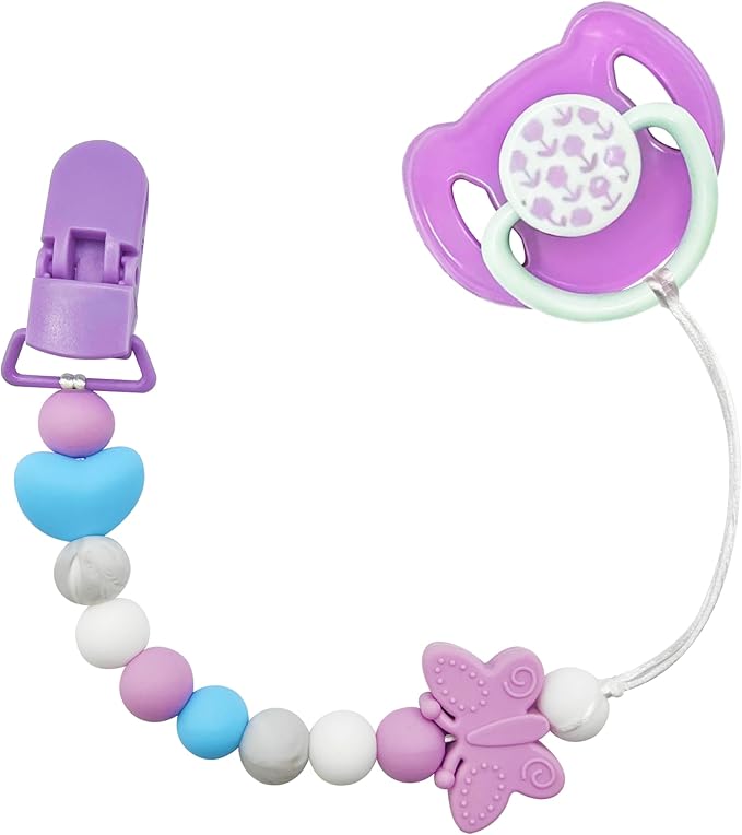 Cute Purple Magnetic Pacifier Clip for Reborn Dolls - Strong Adsorption Silicone Paci Holder Reborn Baby Doll Accessory