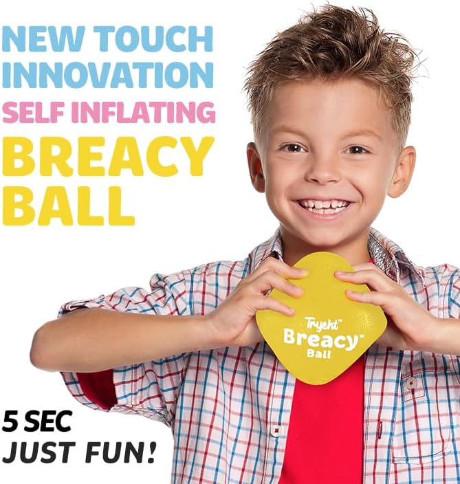 Self Inflating Ball 5", Rubber New Feel Breacy Ball, Hi Bouncy, Never Need Pump, Neon Yellow, Playground, Handball, Dodgeballs, Picnic and School Play in and Outdoor