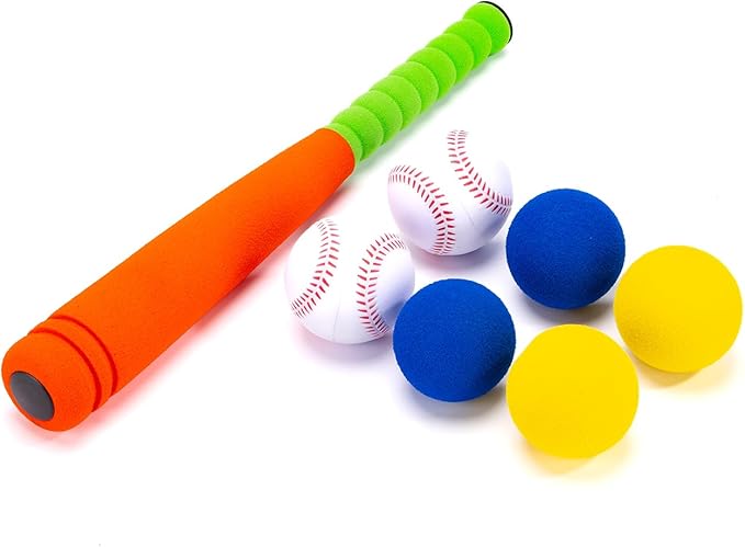 CeleMoon 16.5 Inch [Mini Size] Soft Kids Foam Baseball Bat Toy Set with 6 Balls, for Toddler Age 3 Years Old Indoor Outdoor Sport T Ball Playing Game, Orange