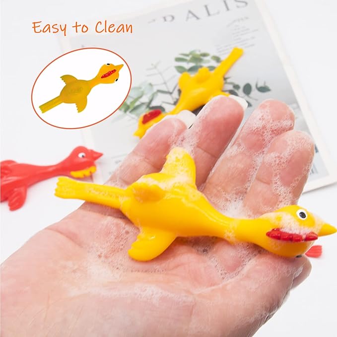50Pack Finger Slingshot Chicken Rubber,Flick Stretchable Chicken Toys,Flying Stretchy Chicken Fingers for Birthday Party Favor,Halloween,School Thanksgiving Activity(Yellow),Target NOT Included