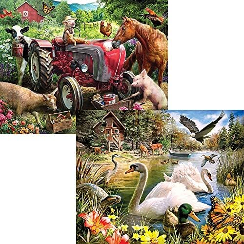 Bits and Pieces – 4-in-1 Multi-Pack Jigsaw Puzzle Set for Adults – Picnic Surprise, Pickup Tractor & Summer Retreat by Larry Jones – Random Die-Cut Pieces (Four 300 Piece Puzzles 16" x 20")