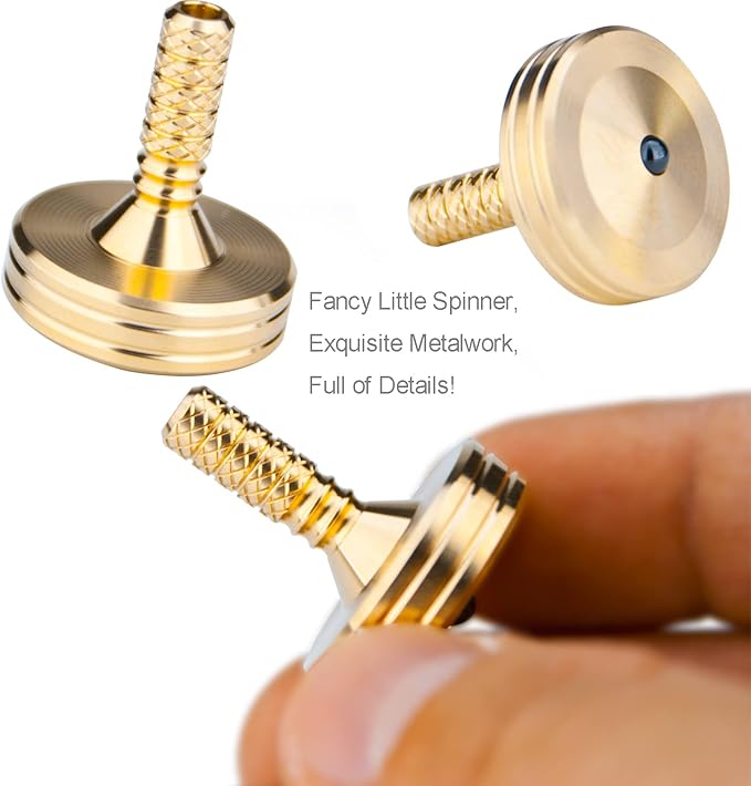 DjuiinoStar Premium Brass Spinning Top: Deeply Engraved Long Grip, Long Spin Time, Settles Down Quickly, Exquisite Metalwork Full of Details, Kinetic Office Desktop Fidget Toy DST-827