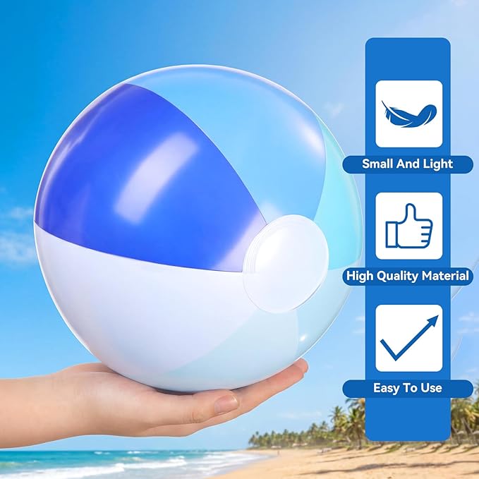 Realspring 12 Pcs Pastel Inflatable Beach Balls Kids Bulk Blue Stripe Jumbo Big Beach Balls Pool Floating Toys for Adults Water Games Baby Shower Birthday Summer Swimming Party Decor Favor(11 Inch)