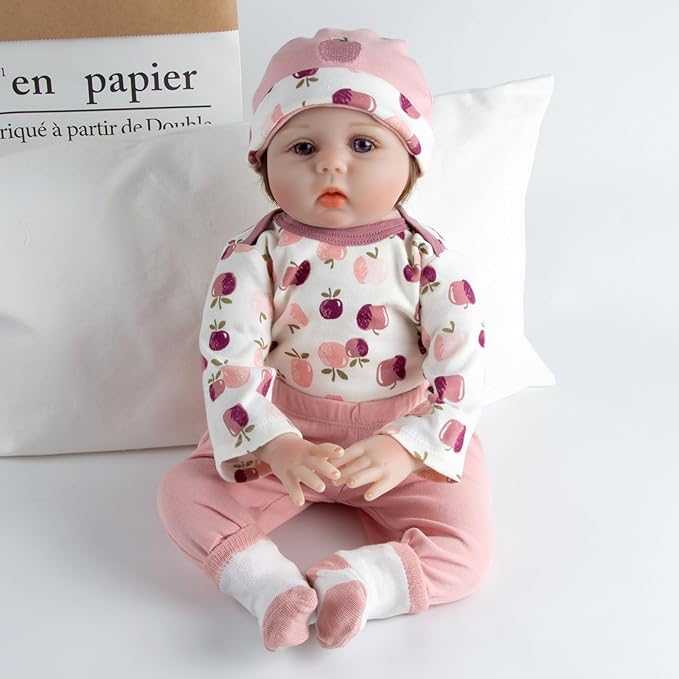 Reborn Baby Doll Clothes for 17-22 Inch Newborn Baby Dolls Clothes Girl 4pcs Accessories Outfit Reborn Pink Apple Clothing Set