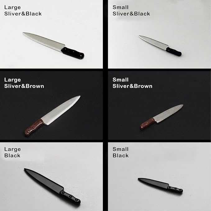 Miniature Cooking Knife, Metal Knife, Dollhouse Kitchen Accessory 1:12th Scale (Small Silver & Brown)