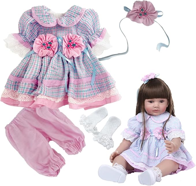 22' Newborn Reborn Baby Girl Dolls Clothes Dress Accessories Outfits for 22-24 Inch Reborn Doll Clothing 4Pcs Set