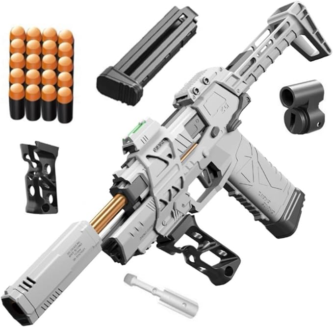 Gecko 3.0+ Spring Soft Bullet Toy Blaster, Long Range Up to 82 Feet, Indoor/Outdoor Sport Toy, Ages 15 & Up (White)