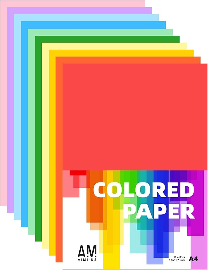 AIMI Assorted Colors Bulk for School Supplies A4 Copy Paper Construction Paper Classroom Supplies Elementary Great for Arts Painting Coloring Drawing Crafts (100)