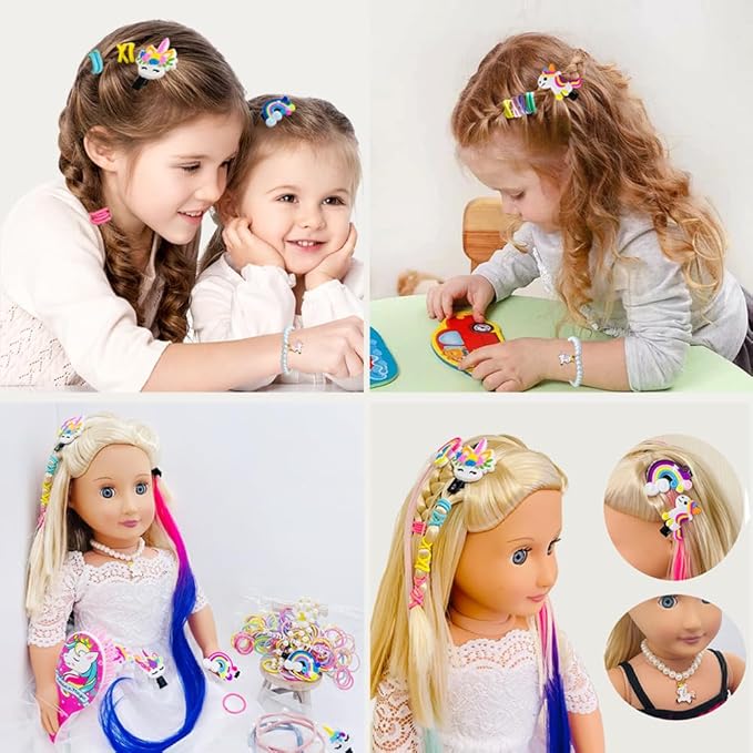 SAIBURAZ 18 inch Doll Hair Accessories for American OG Dolls Hair Brush Rainbown Unicorn Kit Accessories Girl Dolls-Shaped Head Children's Gift（No Doll）