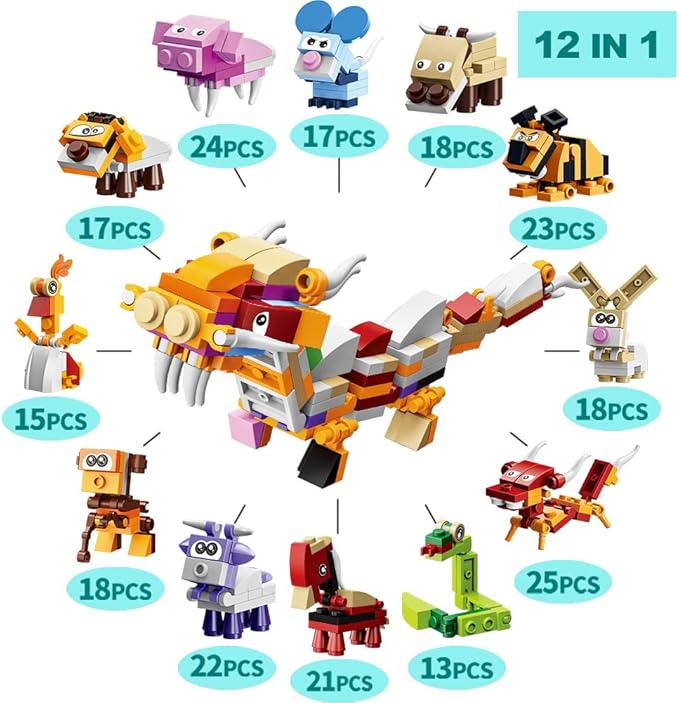 UMEELR 12Pcs PreFilled Easter Eggs with Animals Building Blocks, 12 in 1 Egg Surprise Toys Set for Kids Easter Egg Hunt, Basket Filler, Easter Party Favors Stuffers, Classroom Prize Toys