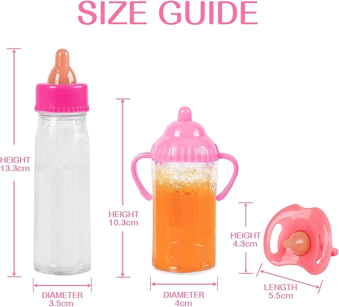 Vollence Magic Baby Doll Bottles,Magic Doll Disappearing Milk and Juice, Baby Doll Accessories Toys Baby Doll Feeding Set