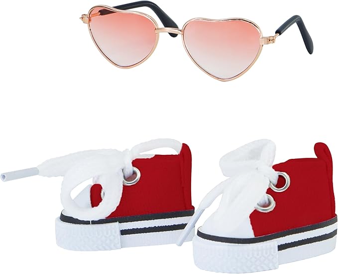 Suitable for 17cm Doll Clothing Accessories Set, Lace-up Canvas Shoes with Glasses, Clothing Accessories (Red)
