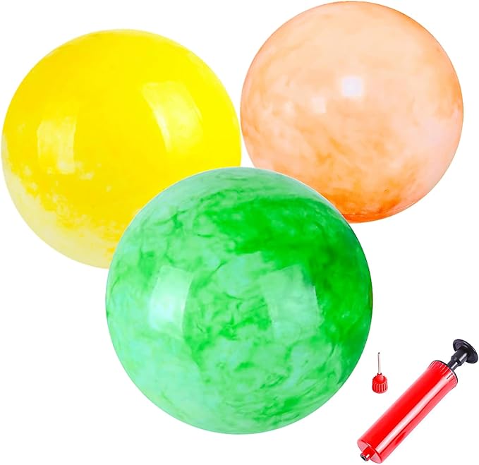 3 Pcs Playground Balls with Pump, 9 inch Inflatable Bouncy Balls for Kids Beach, School, Kickball DodgeBalls and Indoor Outdoor Plays
