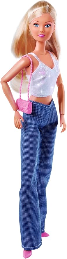 Steffi Love Jeans & Glitter, 2 Assorted Models, Only One Item Delivered, Shiny Top with Jeans and Fashion Accessories, for 29 cm dolls, without doll, from 3 years