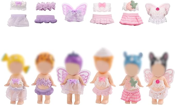 6 Sets Clothes for 3in/7.62cm Collectible Dolls, Handcrafted Adorable Doll Clothing Outfit Costume with Tops and Skirts Dress Accessories for Toy Enthusiasts Display & Decoration (Pink, Purple)