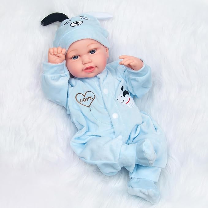Reborn Baby Doll Clothes Blue Puppy 3 Pcs Set for 17-20 Inch Baby Doll Clothes Outfits Accessories Newborn Boy&Girl
