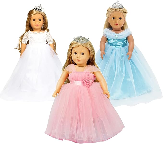 Girls Doll Clothes and Accessories , Princess Costume , Wedding Dress , Party Gown Dress for 18 inch Dolls (3Pcs)