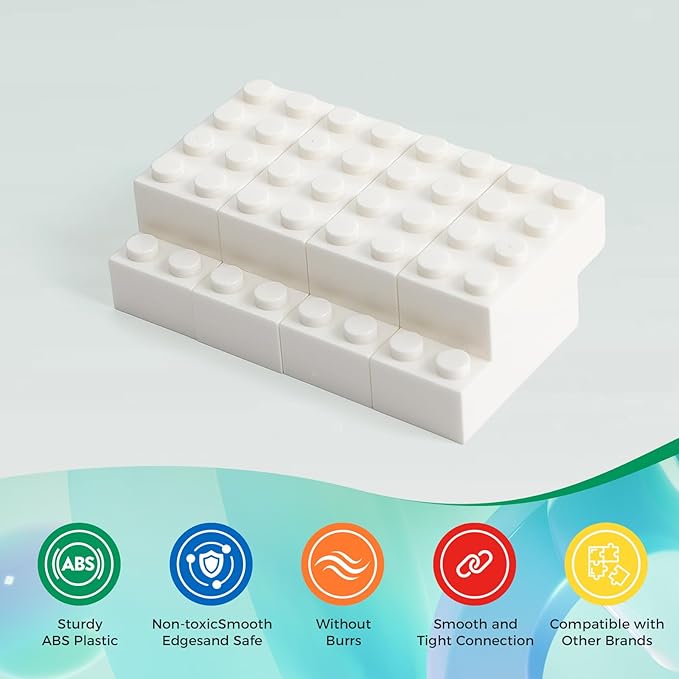 500 Piece Classic Building Bricks and 1 Gray Baseplate, 2x4 Bricks Bulk Creative Building Toys, Blocks Bulk for Kids Ages 6+, White(Small Bricks, 1.25x0.62x0.47 in)