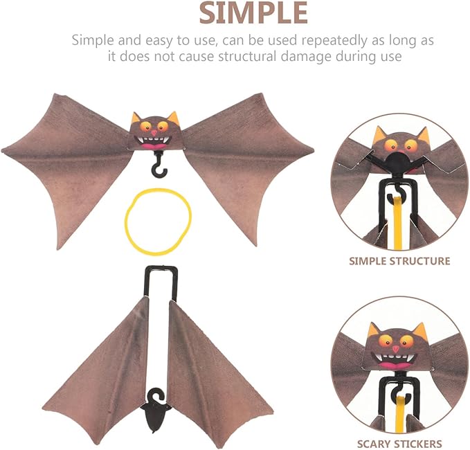 TOYANDONA Flying Bat, 10 Pcs Wind up Bat Toys Funny Surprise Tricky Prop Toys Fake Props Halloween Card Stage Performance Accessory (Random Color)