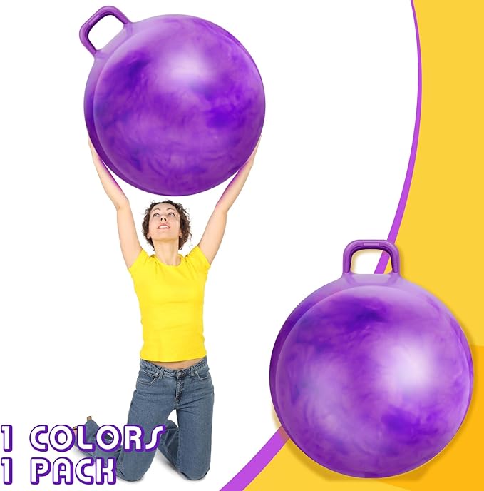 Lewtemi Hopper Ball for Adults, 29 Inch Bouncing Ball Hippity with Handle Rubber Hop, Jumping Hopping Exercise with Air Pump for Outdoors Sports Games Exercise (Gradient Purple)