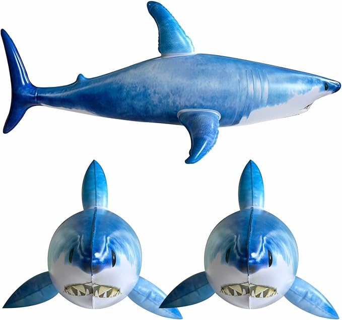 3PCS Inflatble Shark Pool Toys, 23Inch Shark Party Decorations for Birthday Pool Christmas, Party Favors Supplies Gift for Kids Adults
