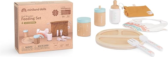 Miniland Doll Wooden Feeding Set - Quality, ECO, Imaginative