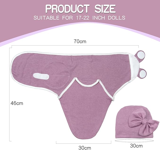 Reborn Baby Doll Clothes 22 inch Girl Outfit for 17''-22'' Baby Doll Newborn Girl Pink Swaddle Hat (Purple)