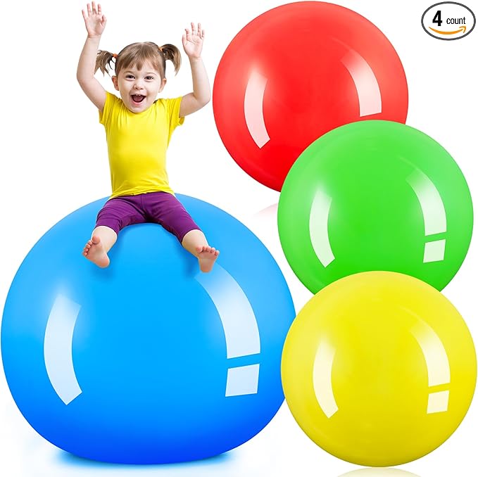 Jenaai 4 Pcs 30 Inch Big Bounce Ball Large Rubber Ball Giant Inflatable Kickball Outdoor Exercise Jumping Hopping for Outdoor Activity Game Sports Party