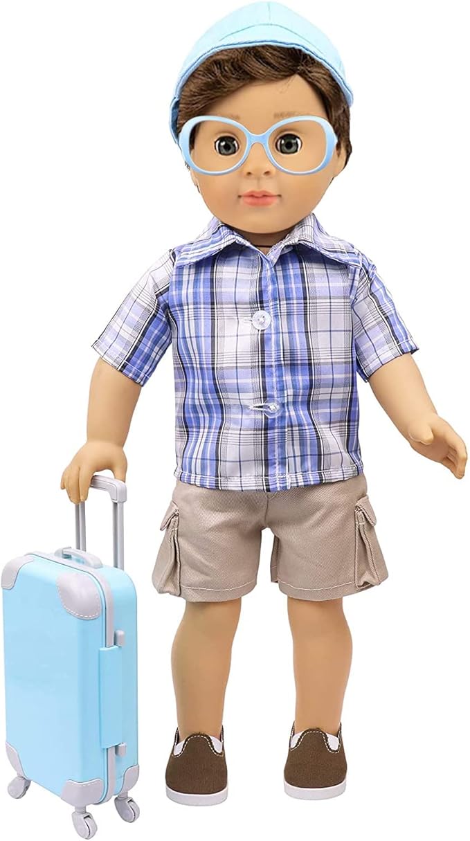 ZITA ELEMENT 22 Pcs 18 Inch Boy Doll Clothes Suitcase Set for 19 Inch Boy Doll Accessories Travel Carrier Storage, Including Suitcase Pillow Blindfold Sunglasses Camera Computer
