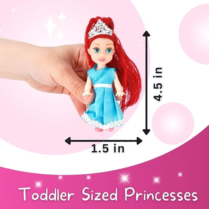 Liberty Imports 12 Pack Little Royal Princess Dolls - Mini Pocket Size Toddler Toys Fantasy Pretend Play Set with Dress, Accessories for Kids, Girls Dollhouse, Party Favors (4.5-inches)
